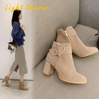 short boots female frosted single boots thick with large size autumn and winter high heeled fashion boots womens nude boots