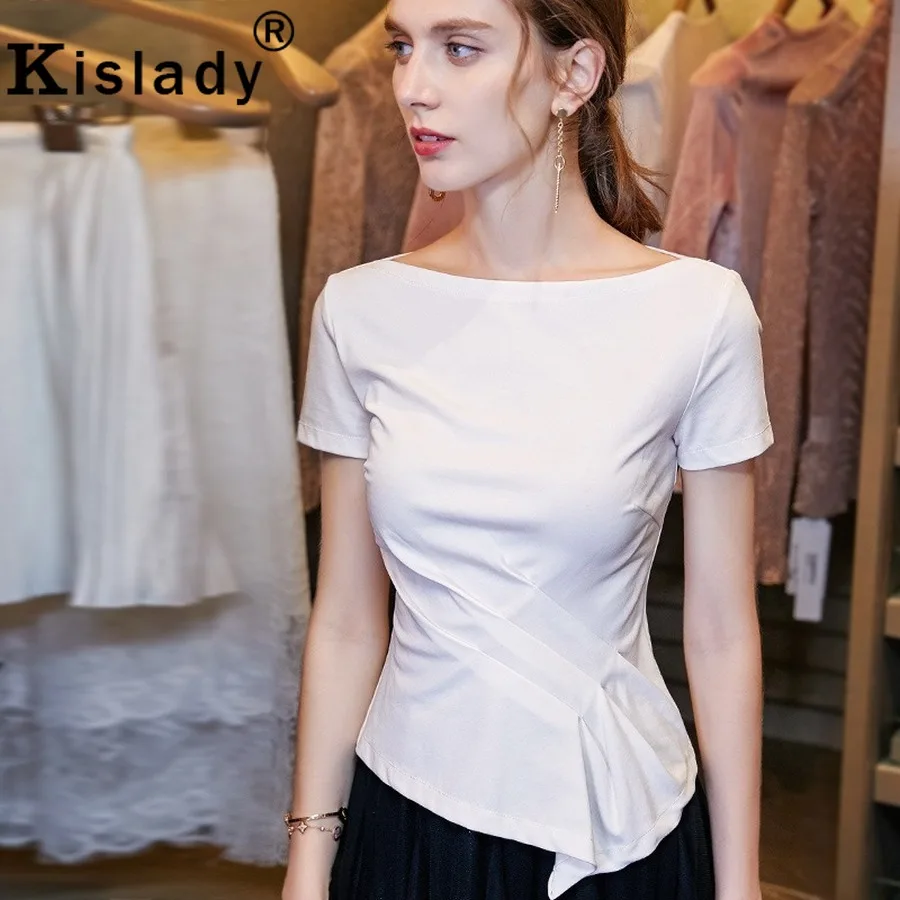 Женские асимметричные топы Kislady с воротником лодочкой модные офисные Топы