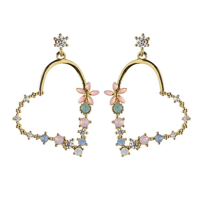 

LS S925 silver needle, wind hollow love flower sweet earrings micro-inlay temperament earrings female design sense