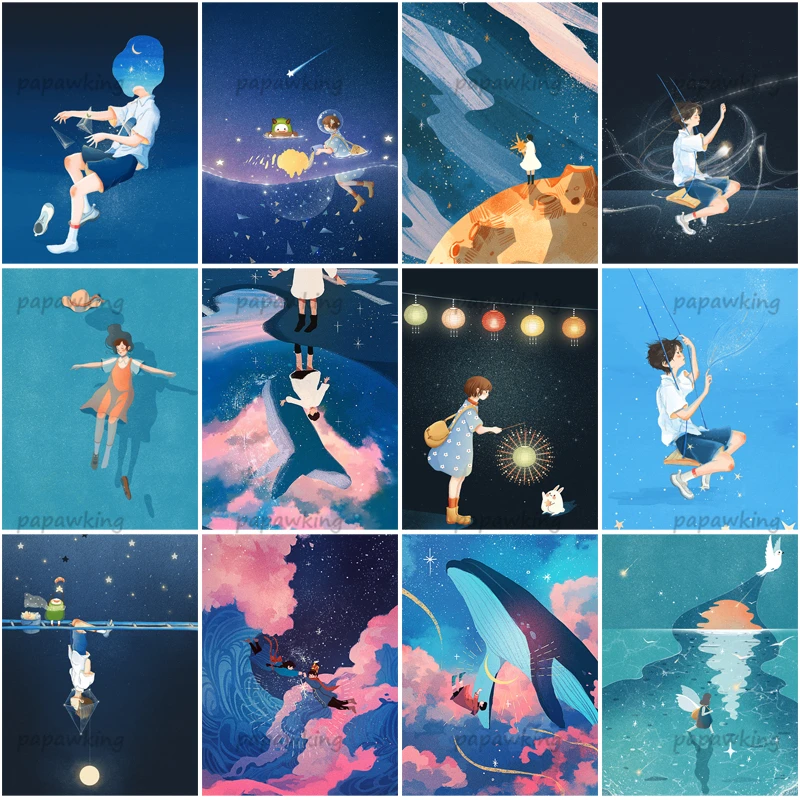 

Dark Blue Starry Sky Cartoon Diamond Painting Full Drill Embroidery Cross Stitch Mosaic Rhinestone Home Handmade Decoration Gift