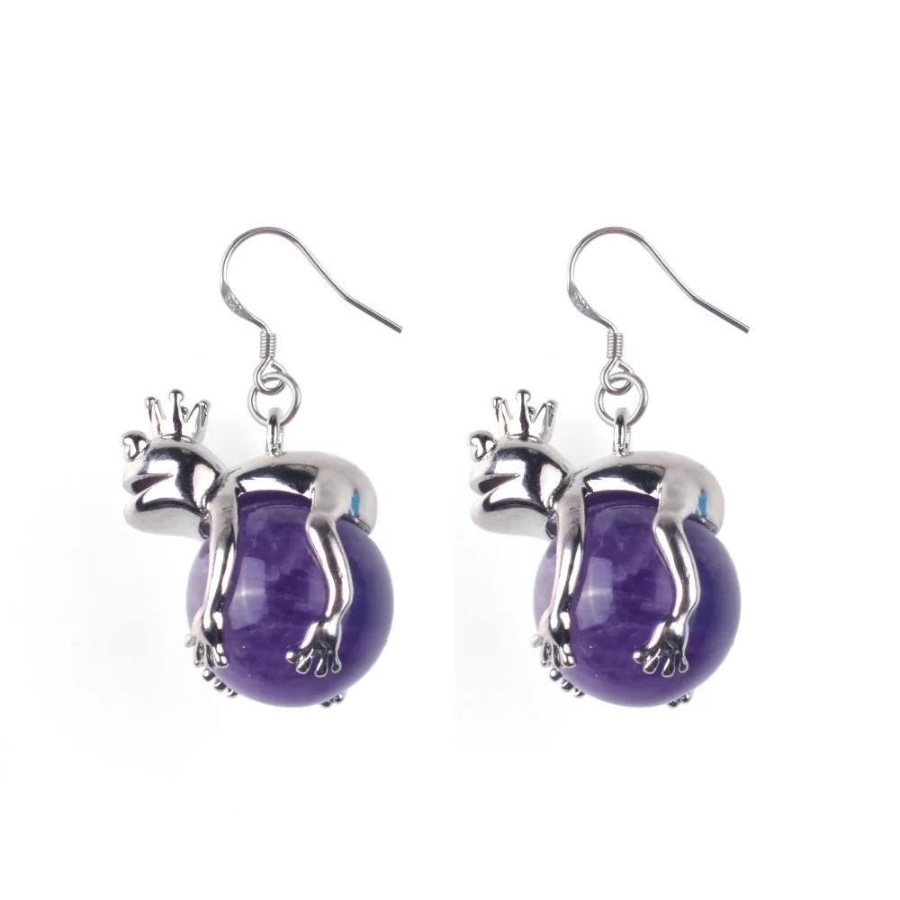 2021 летние серьги из натурального камня фиолетовая Лягушка принц с мультяшным