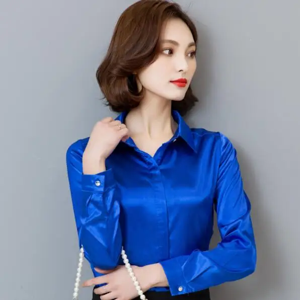 Атласная шелковая рубашка Весенняя женская с длинным рукавом винтажные топы для