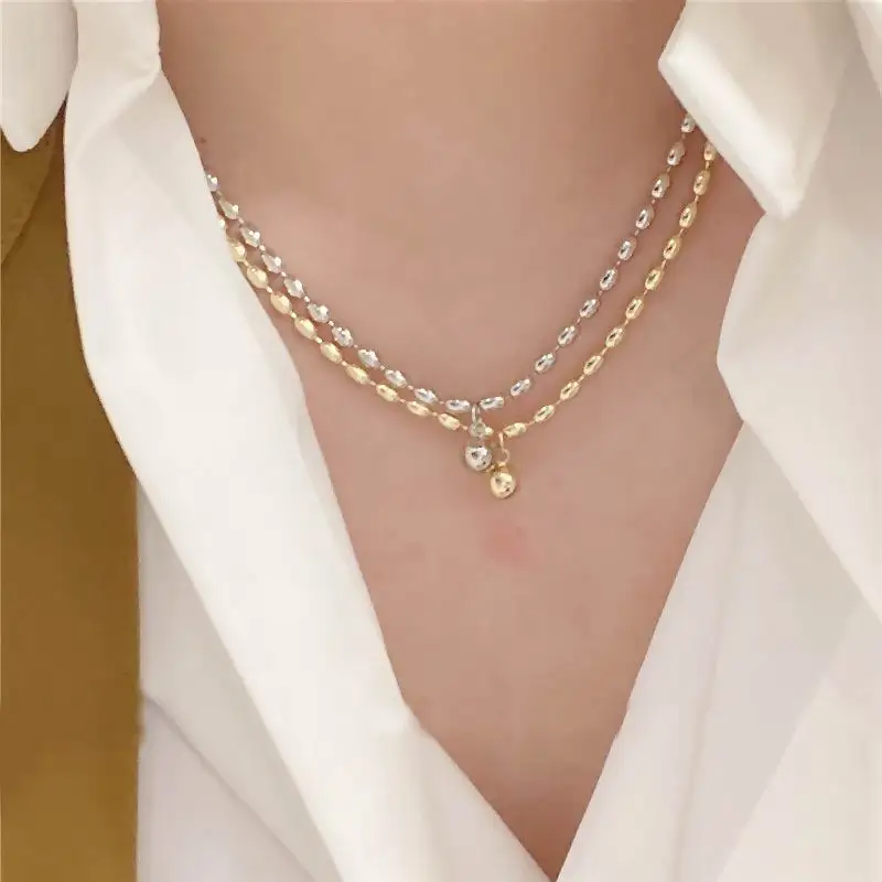 

Simple Metallic Peas Short Pendant Necklace For Women Temperament New Fashion Jewelry Gold/Silver Color
