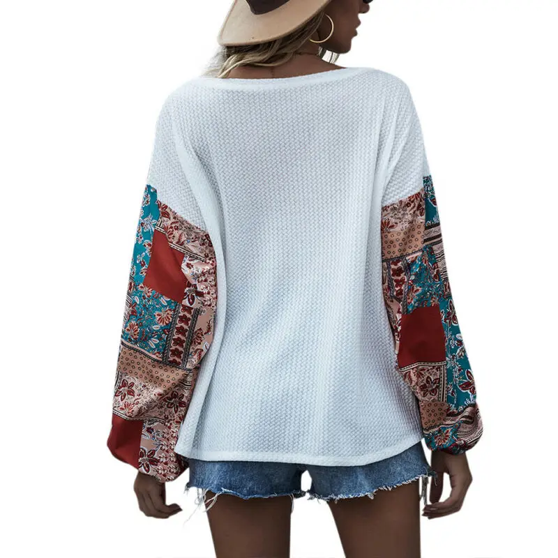 

Women's Baggy Basic T-Shirt Ladies Casual Printed Round Neck Long Sleeve Top