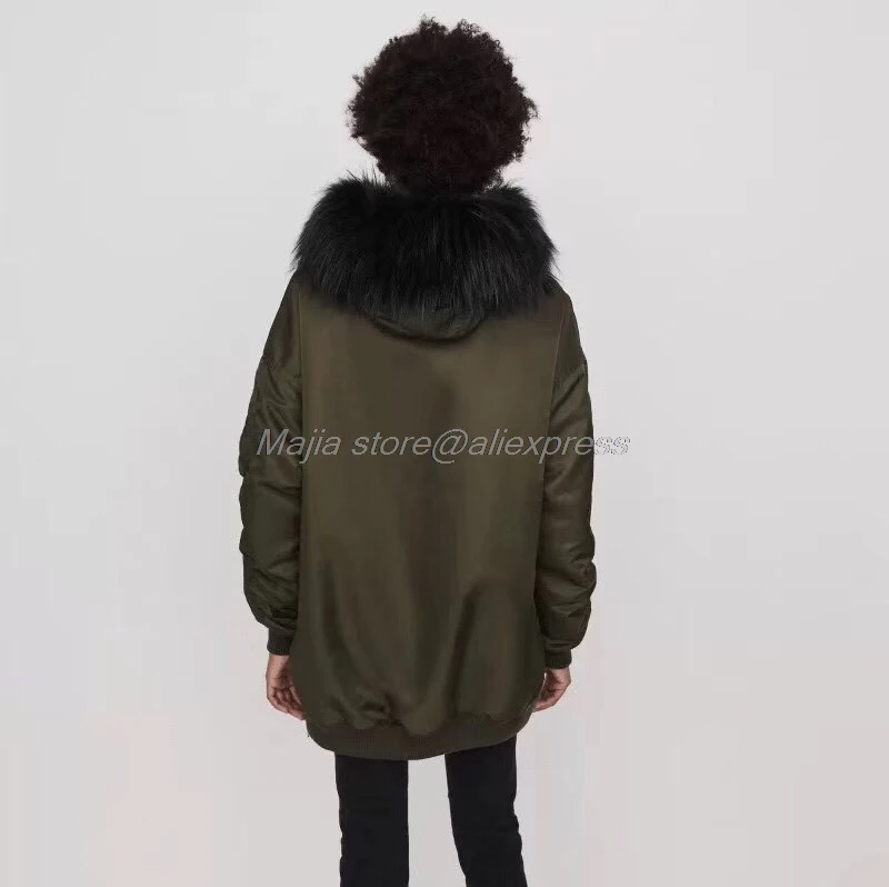 fall and winter fur hooded women amy green cotton warm long jacket coat
