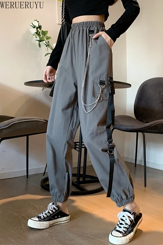 

WERUERUYU Vintage Pants Women Trousers Casual Elastic Waist Cotton Linen Wide Leg Pants Loose Autumn Pant