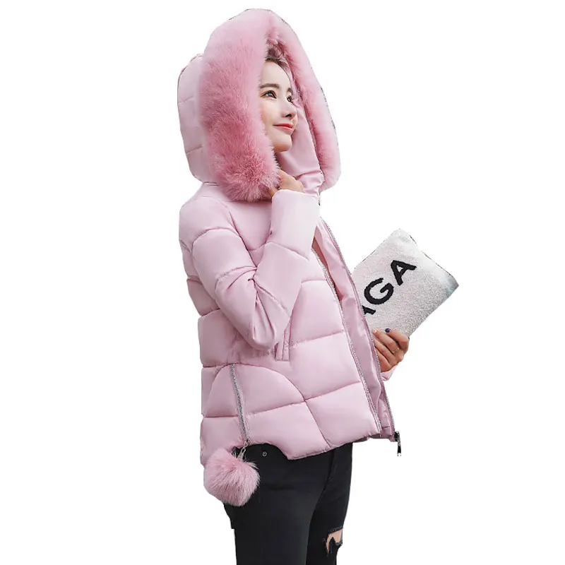 Короткое зимнее пуховое пальто с капюшоном и меховым воротником Куртка для