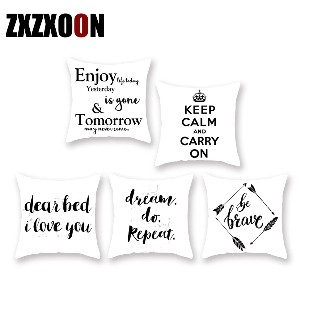 Полиэстер северных Стиль черный белый цвет и надписью Keep Calm письмо Декоративные