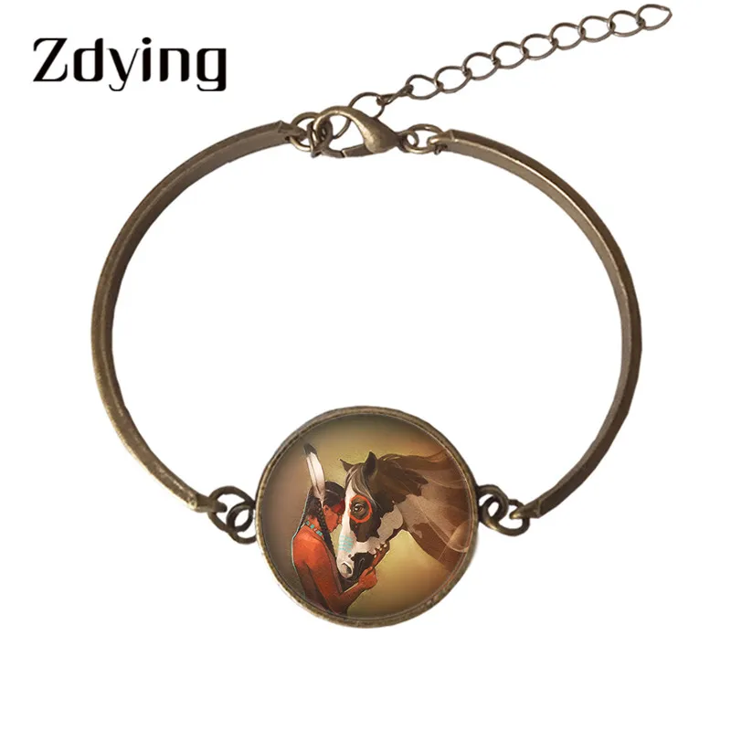 ZDYING Мода женщин и лошадей жесткий браслет цепочка стеклянные животные птицы