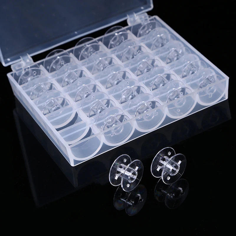 

25pcs/set Transparent Sewing Machine Bobbins Spools Empty Bobbin Case with Covers Plastic Storage Box Accessories Home Supplies