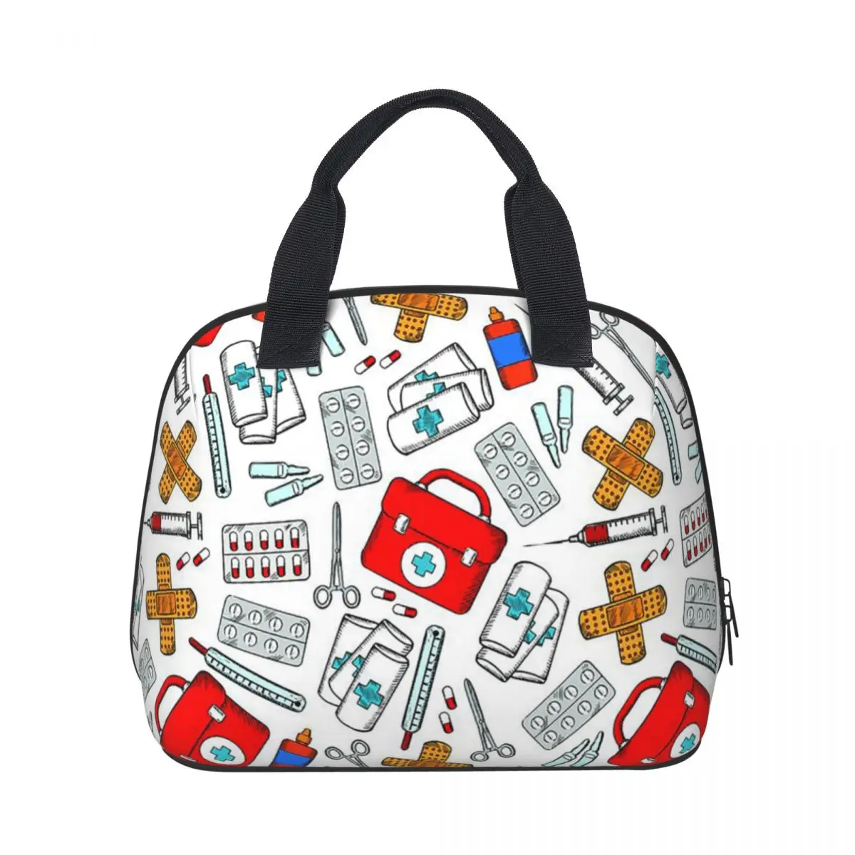 

Travel Nurse Bag Insulated Lunch Bags Women Nurse Pattern Print Picnic Carry Case Cooler Warm Bento Box Lunch Box for School