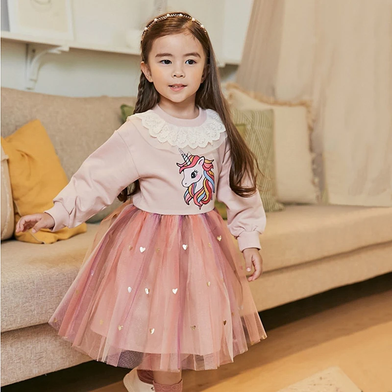 

Unicorn Princess Dress Autumn Winter Girls Rainbow love Birthday Dresses 4-8 Years Sweet Kids Flower vestidos Children Clothes