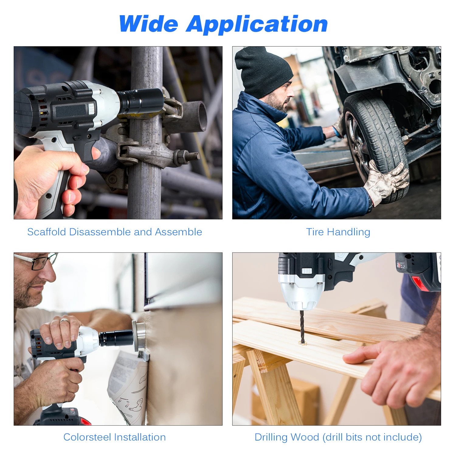 Бесщеточный ударный гайковерт беспроводной электрический с 1/2in зажимы 2 шт. 4.0A