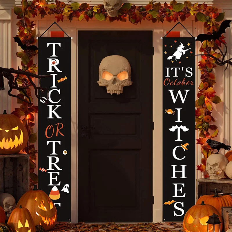 

Halloween Couplet Banners Porch Sign Witches Trick Or Treat Banner Door Wall Hanging Flags Halloween Party Decorations For Home