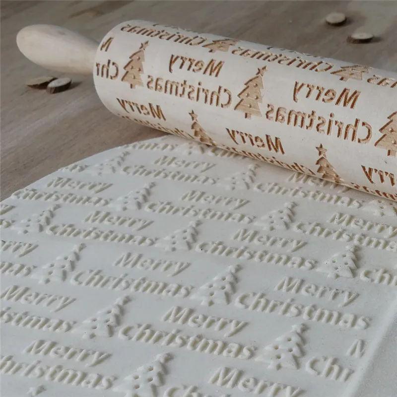 Christmas Baking Cookies Biscuit Cake Engraved Roller Embossing Wooden Elk Letters Pattern 35cm*4.3cm | Дом и сад