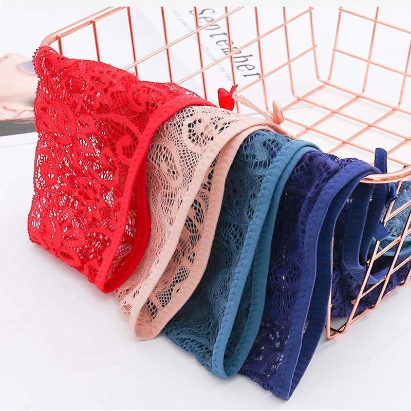 Трусы-стринги женские кружевные прозрачные 3 шт. стринги с низкой посадкой