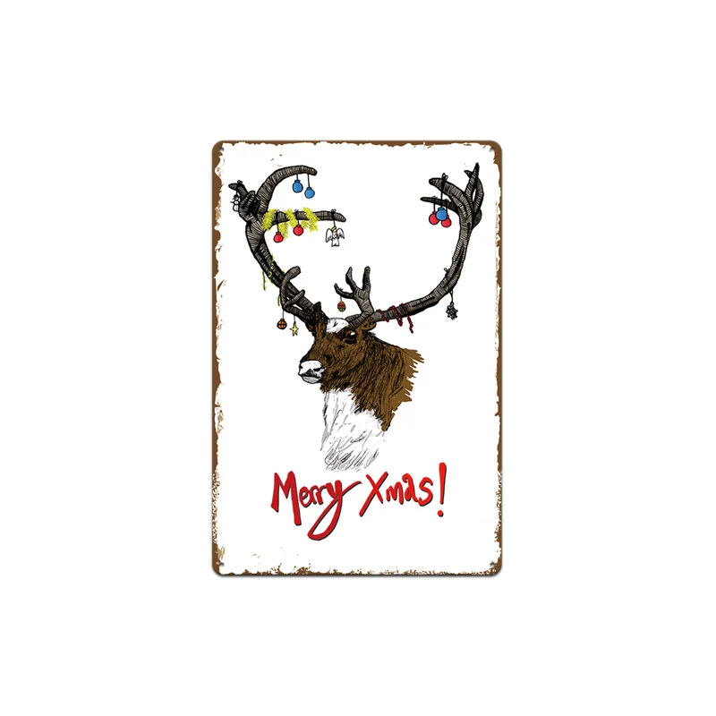 

Shabby Wall Metal Tin Signs Merry Christmas Deer Home Decor Vintage Wall Sticker For Coffee Tea Shop Bar Metal Plaque Tin Signs