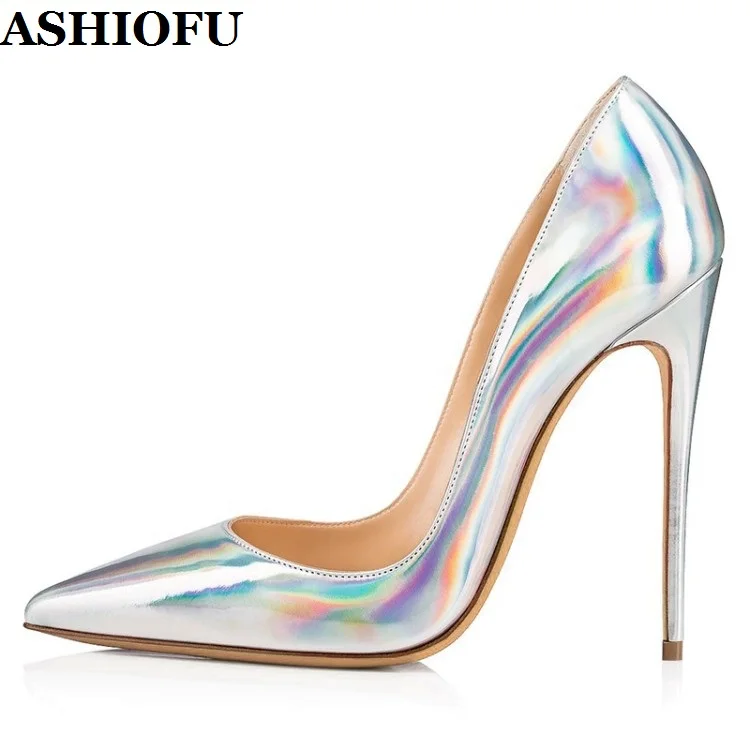 

ASHIOFU New Hot Sale Ladies Sky-heeled Pumps Shinny Party Office Slip-on Shoes Pointy Sexy Evening Fashion Pumps Court Shoes