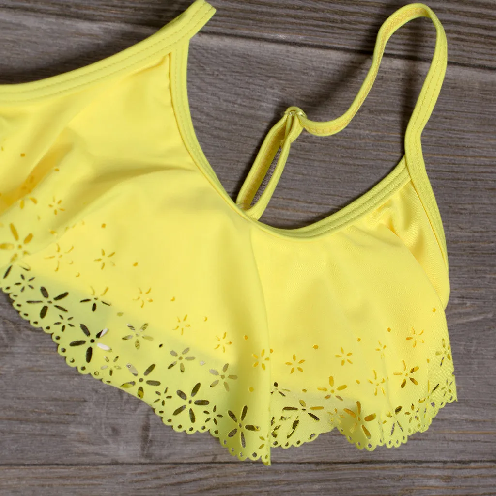 Комплект бикини Детский сетчатый с вырезами пляжный однотонный купальник + шорты