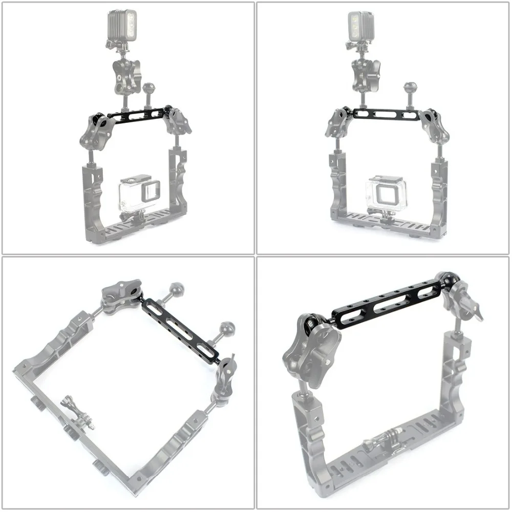 

7.87 inch 20cm Dual Balls Arm for Underwater Diving Torch / Video Light Ball Diameter 1inch /2.54cm Aluminum Alloy