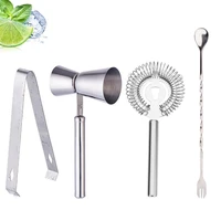 4pcs bartender kit includes bar jigger mixing spoon ice strainer ice tongs bar strainer