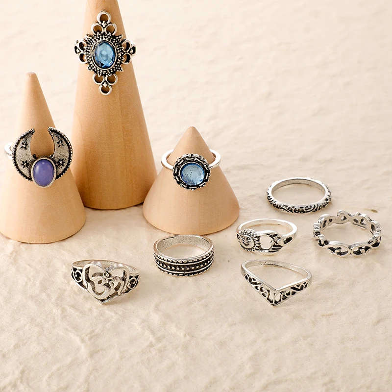 Комплект колец Tocona с Луной и звездами для мужчин женщин винтажный комплект из 10