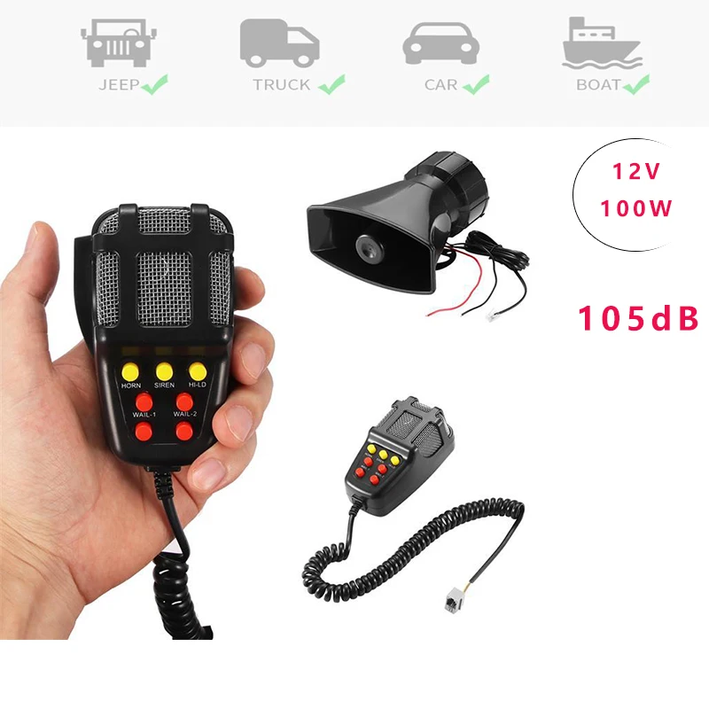 Полицейская сирена 12В спикер Сирена сигнал Klaxon полиция сирены черный труба