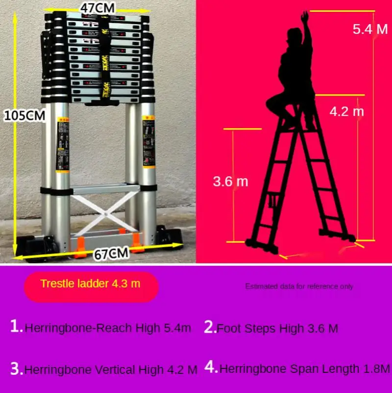 

Thickened aluminum alloy multifunctional telescopic ladder engineering herring household folding ladder, lifting stairs, portabl