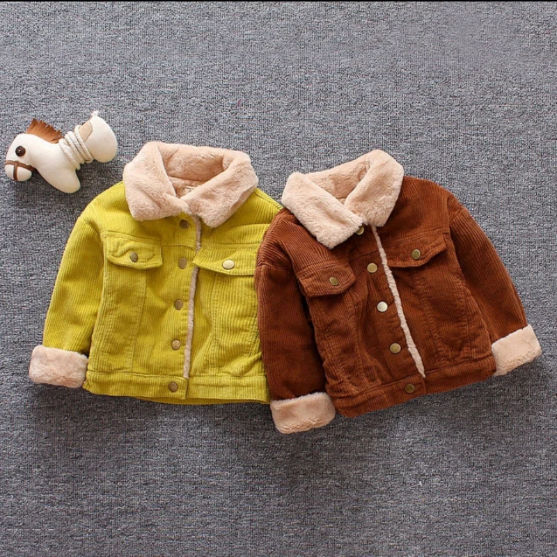 Корейский Зимний Детский пиджак для малышей 2021 Детское пальто вельветовый топ с
