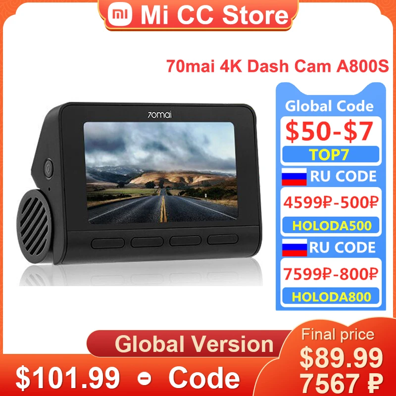 70mai A800 A800S 4K Dash Cam Built-in GPS Front & Rear Cam Dual Vision ADAS UHD Image SONY IMX415 140FOV 24H Parking Monitior