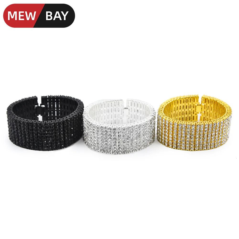 Широкий мужской браслет в стиле хип хоп 8 рядов с фианитом|Браслеты-манжеты| |