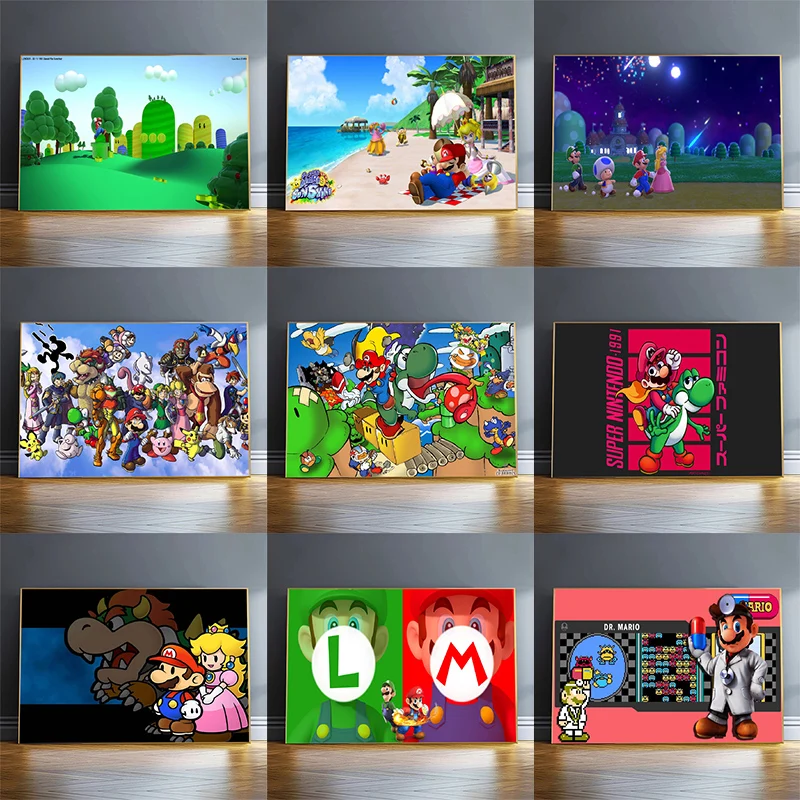 

TAKARA TOMY Cartoon Super Mario Watercolor Canvas Painting Poster Mural Wall Picture Living Room Bedroom Home Anime Decoration