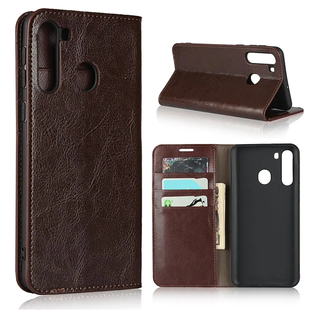 

Deluxe left and right dermis cover mobile phone case For Samsung Galaxy A21 Four Color Wallet Card Bracket Function