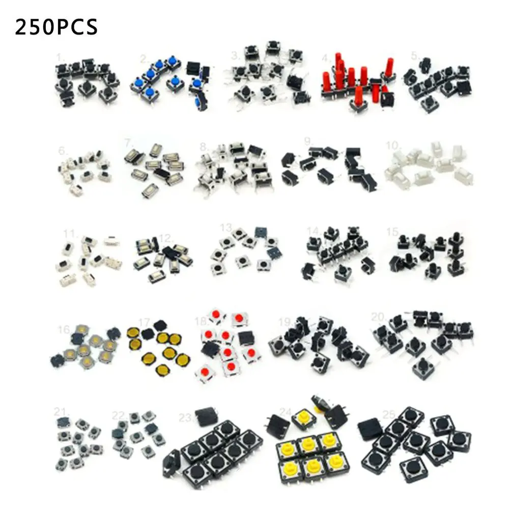 

25 Kinds Of Car Switches Assorted Micro Push Button Touch Switch Mini Smd Dip Leaf Switch Momentary Assortment Kit