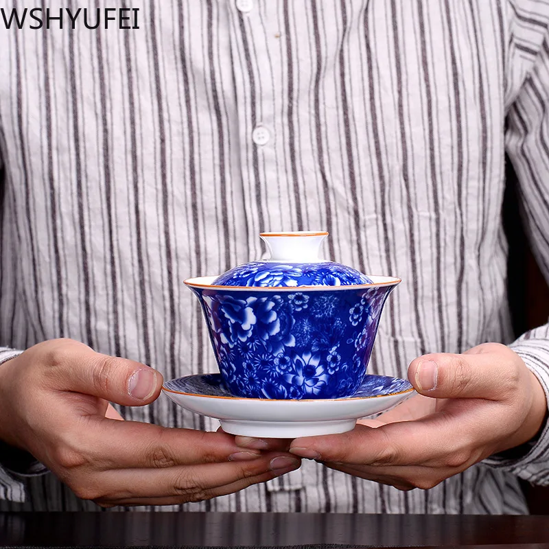 Цзиндэчжэнь фарфор ручной работы Gaiwan Изысканная керамическая чайная чаша с