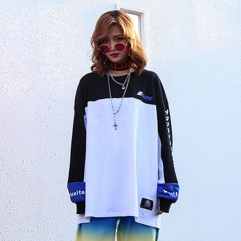 Японские футболки с длинным рукавом для пар в стиле хип-хоп Харадзюку футболка