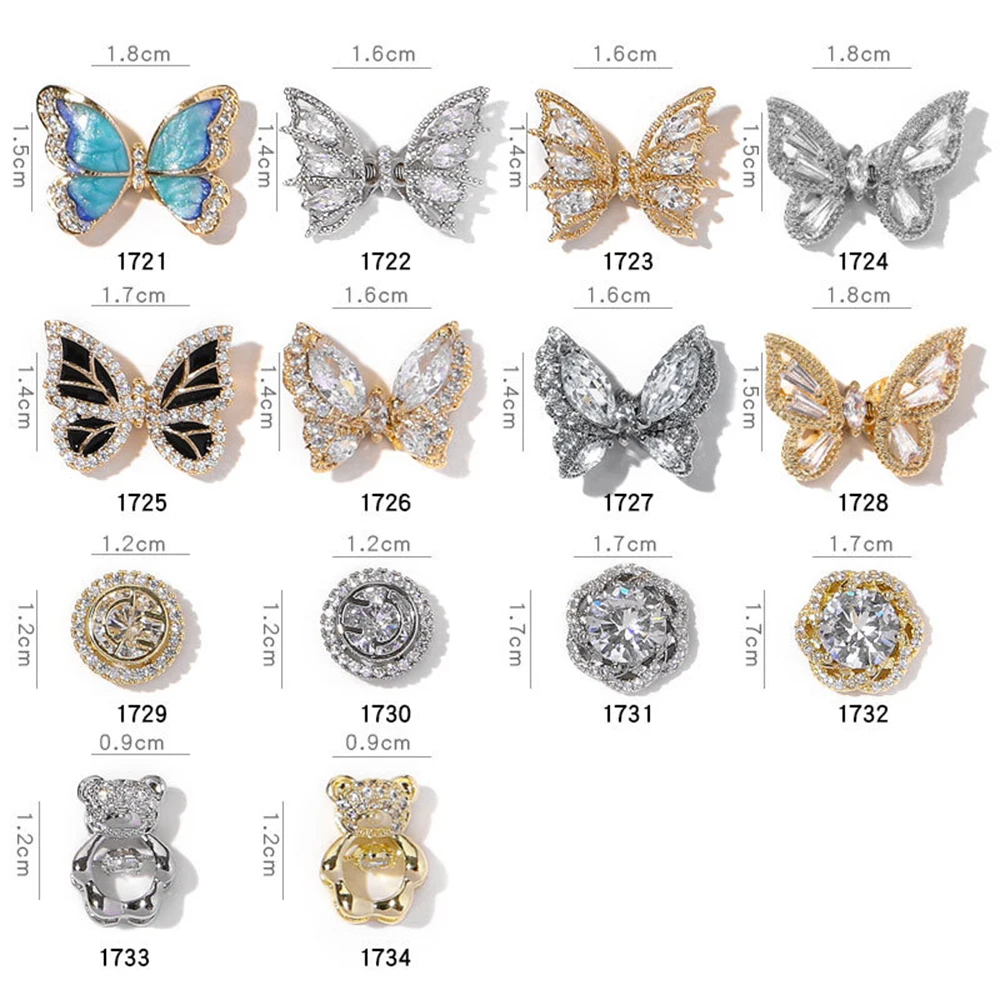 1 PC Luxury 3D Flying Butterfly Nail Rhinestones Crystal Zircon Jewelry Gold/Silver Alloy DIY Manicure Art Decorations | Красота и