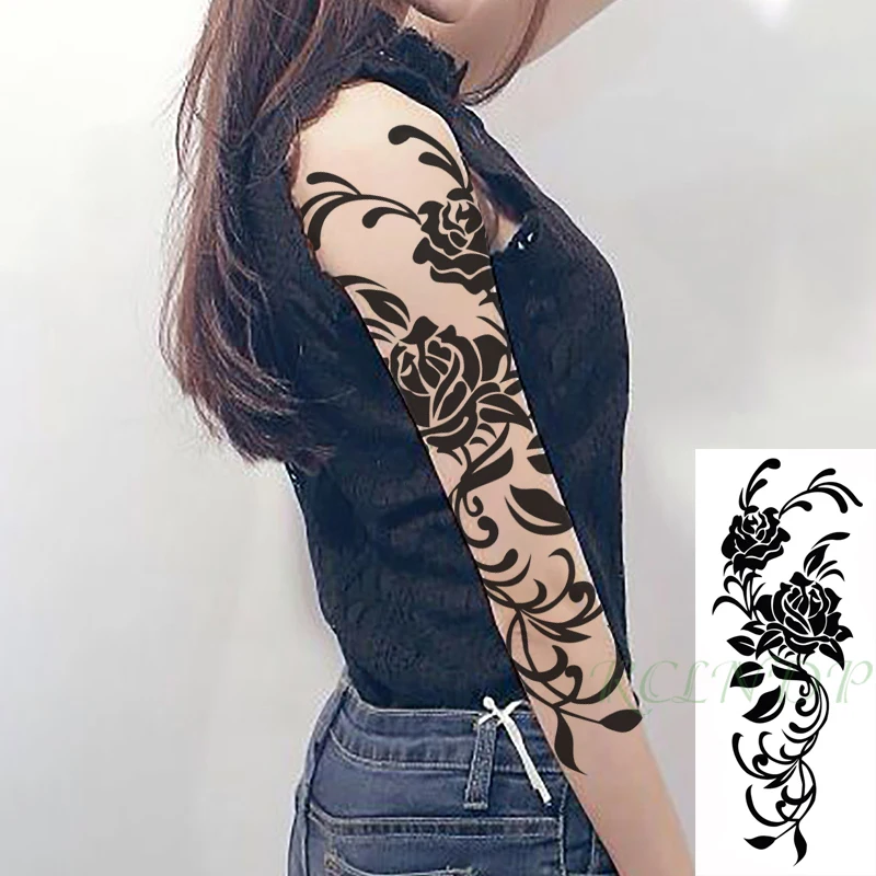 Водостойкая Временная тату-наклейка черная роза темный элемент тату флэш-тату