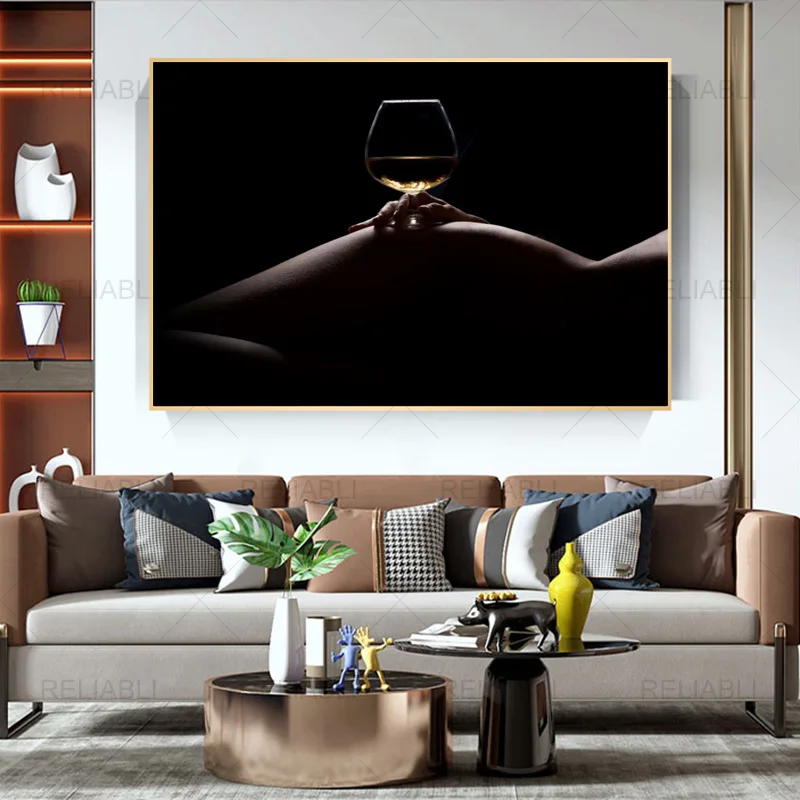 Сексуальное тело телесного цвета женская картина на холсте красное вино черный