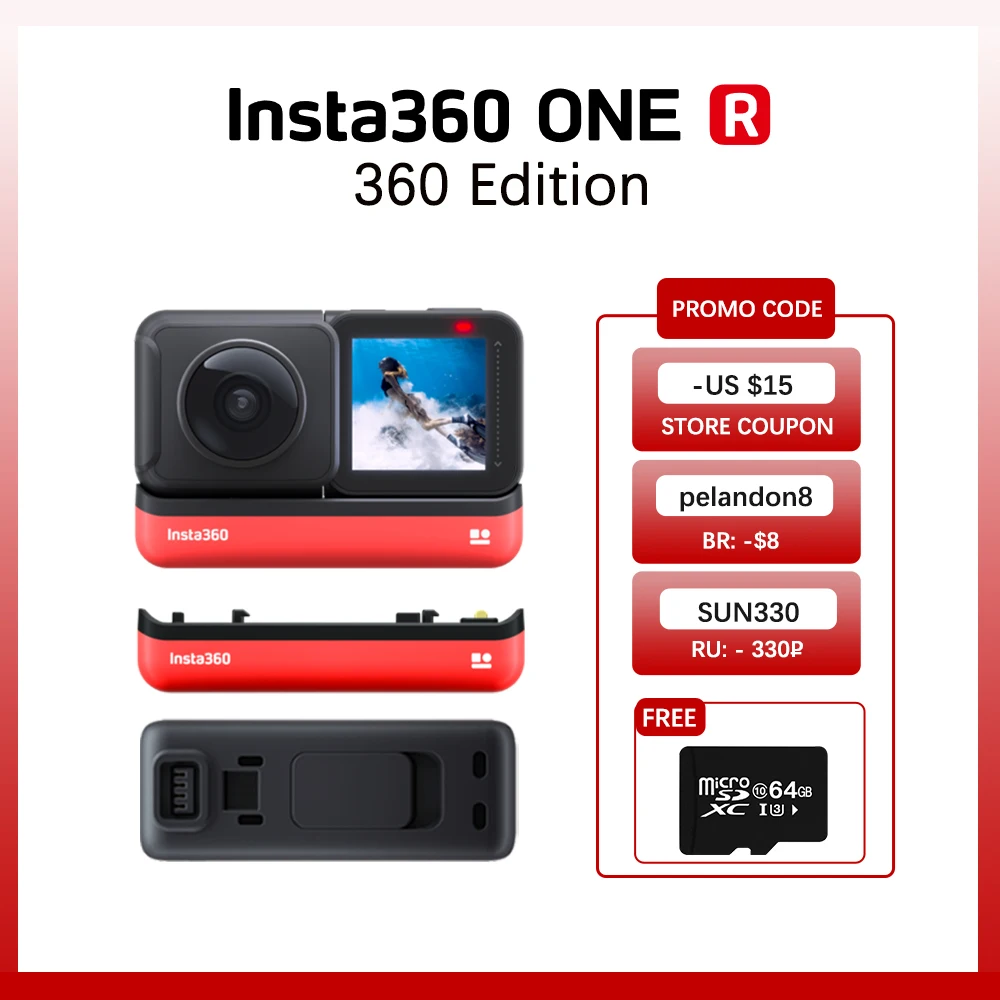 للبيع 100% الأصلي Insta360 واحد R 360 الطبعة عمل كاميرا فيديو 5.7K IPX8 مقاوم للماء كاميرا رياضية دعم 5G واي فاي وبلوتوث