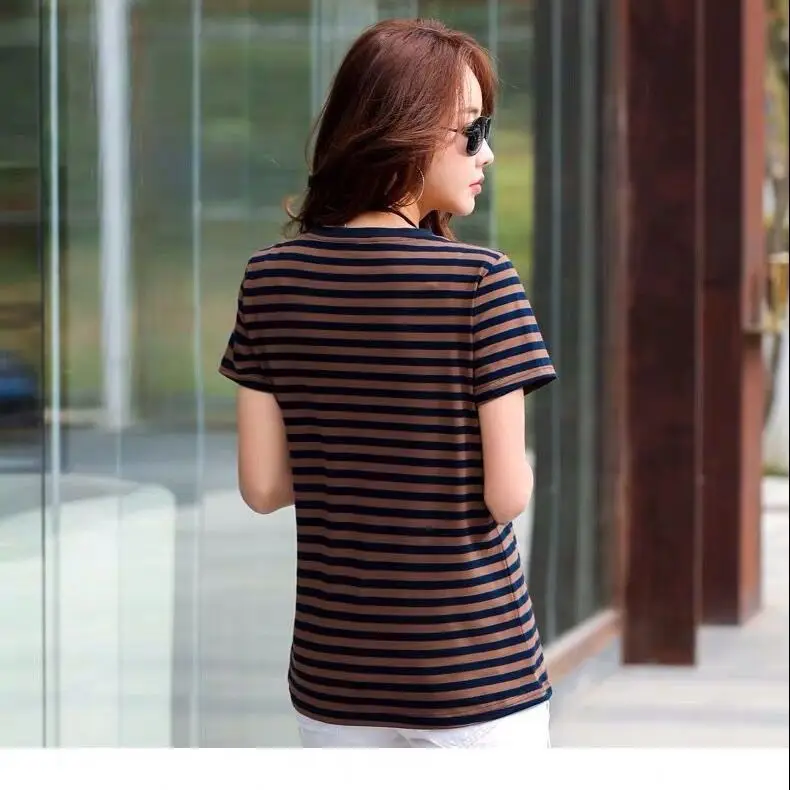 

Striped short sleeve T-shirt women 2020 summer new fattening plus size women's loose half sleeve cotton T-shirt