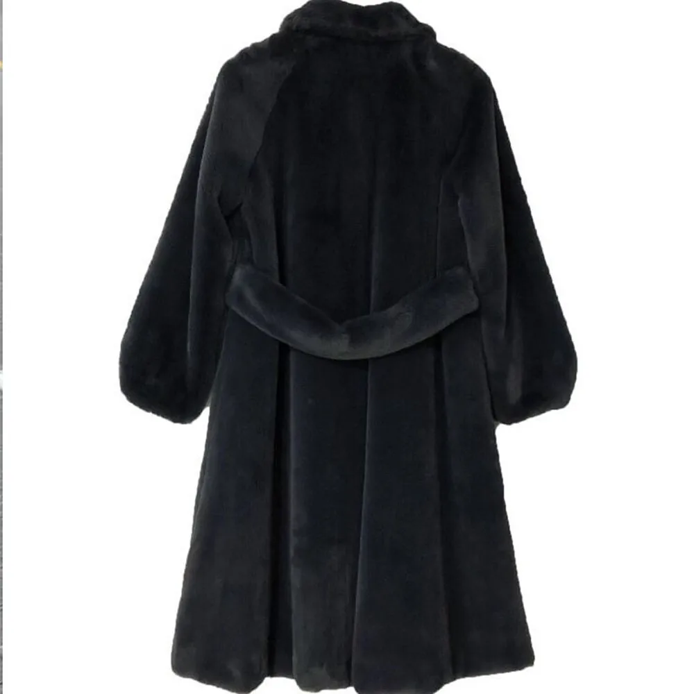 

long solid coat white black New women's long Faux Fur