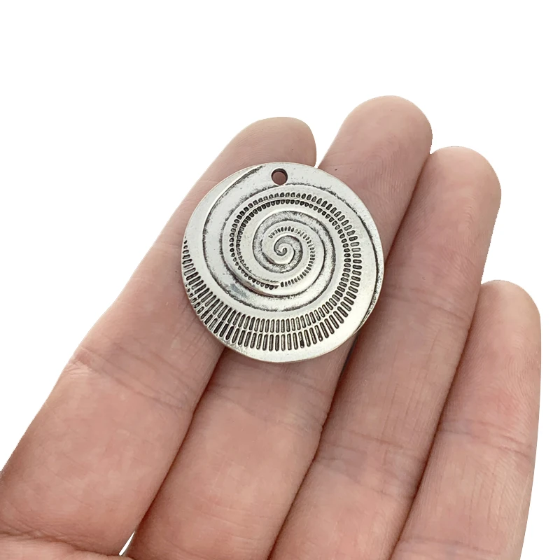 

15 x Antique Silver Color Vortex Swirl Spiral Round Charms Pendants for Necklace Bracelet Earrings Jewellery Making 28x28mm