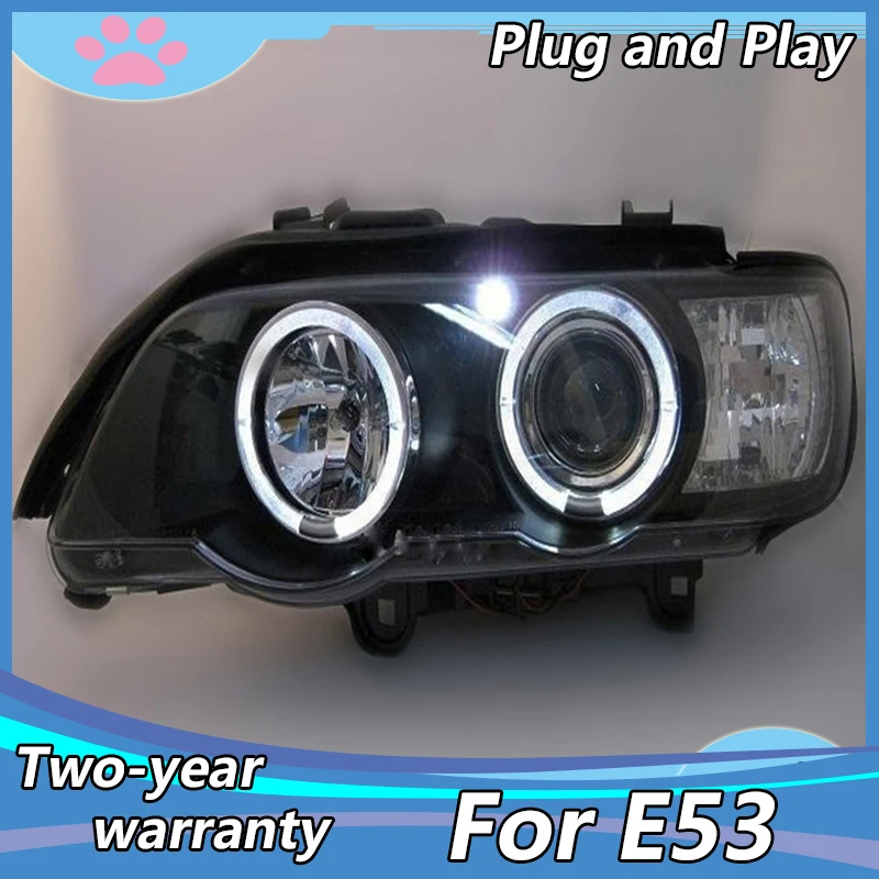 

2Pcs Headlight For BMW X5 E53 Led Angel Eyes Headlight 1998 1999 2000 2001 2002 2003 Year With HID KIT E53 Front Lamps