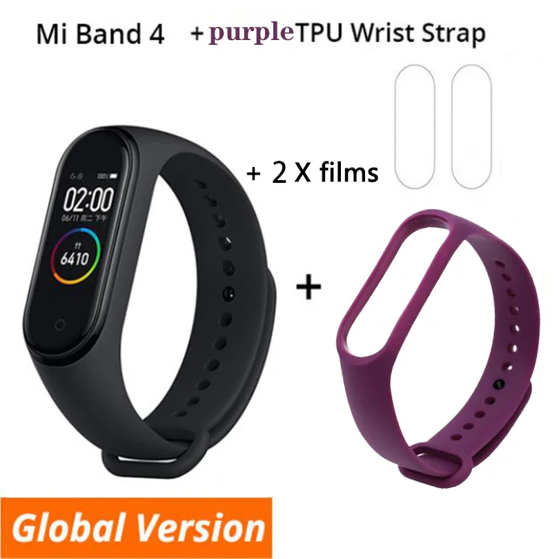 B4 n film n purple Xiaomi mi-браслет 4 Smart Bluetooth 5,0 mi Band 4 Браслет фитнес-браслет AMOLED сенсорный экран Музыка AI сердце - Цвет: B4 n film n purple