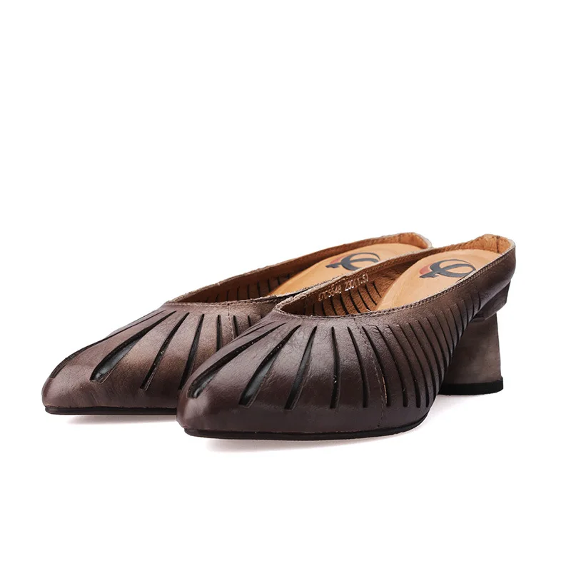 

2020 summer women's shoes hollow high heeled casual leather ladies sandals shoes elegant summer slippers outdoor round heel