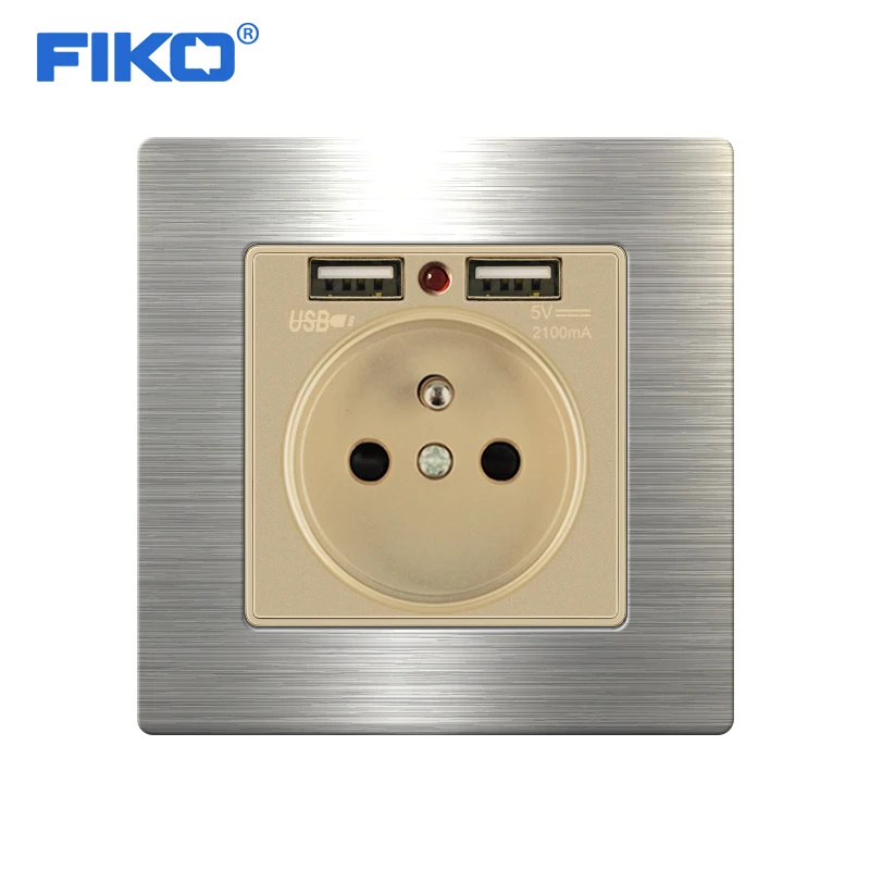 FIKO 16A  france power socket with usb ?Household stainless steel panel 86mm*86mm rocker switch With wall power socket