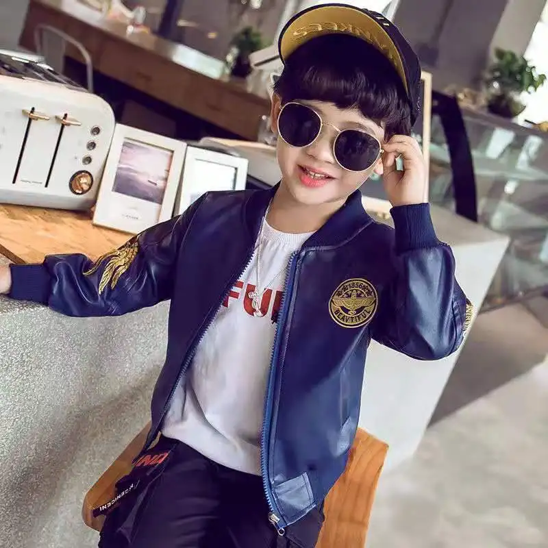 Коллекция 2019 года весенне осеннее пальто из искусственной кожи короткая Детская