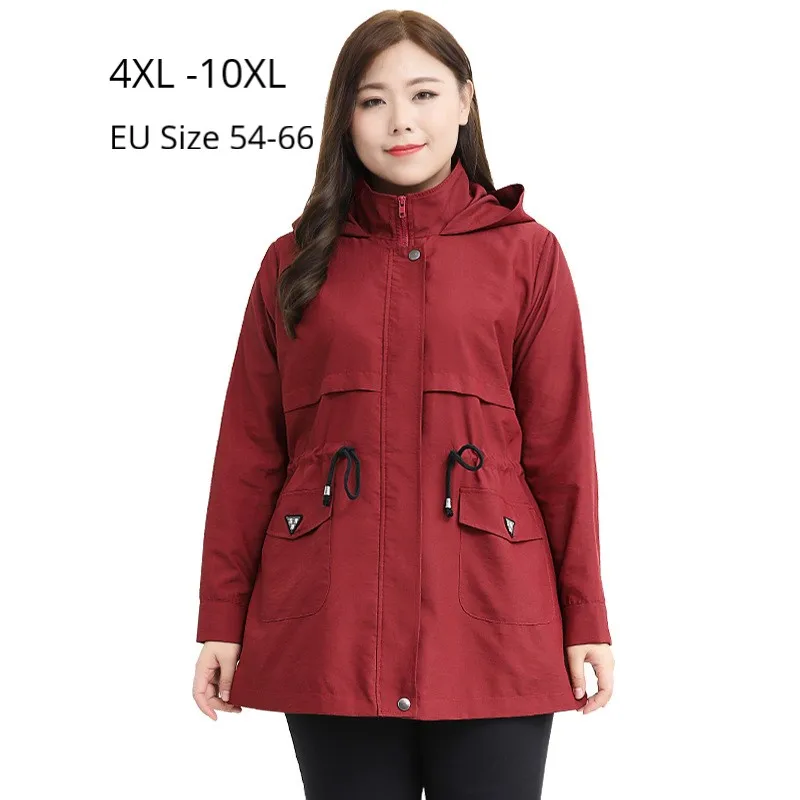 Женский осенне весенний тренчкот с капюшоном и длинным рукавом большие размеры| |