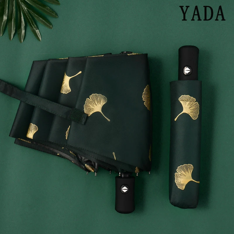 

YADA Fashion Ginkgo Biloba Automatic Umbrellas Windproof Folding Rainy Leaves Umbrellas For Women parasol UV Leaf Paraguas YD213